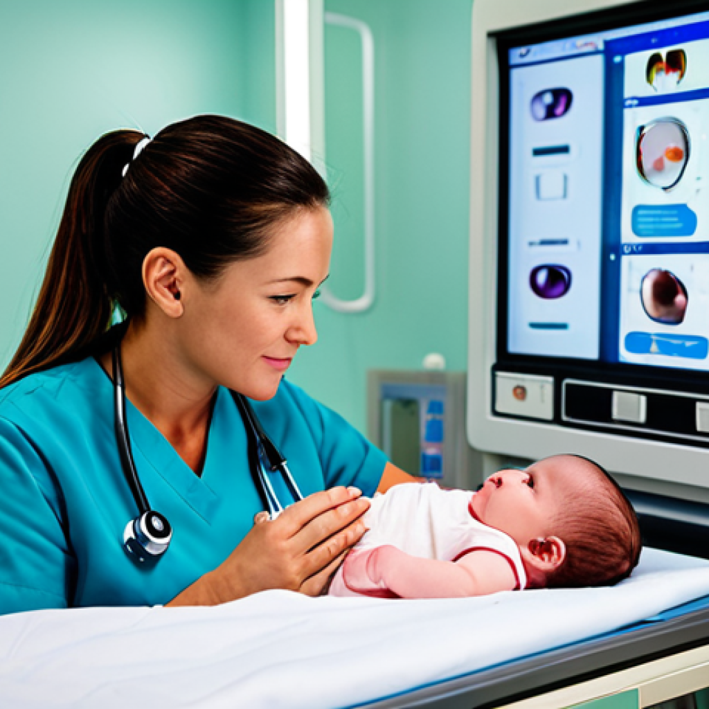소아중환자 간호 - "A pediatric nurse carefully monitoring a baby in an incubator with advanced medical equipment in a ...