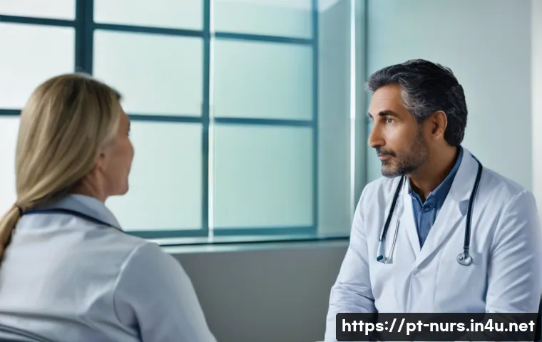 의료 커뮤니케이션 - A compassionate healthcare professional attentively listening to a middle-aged Brazilian patient in ...