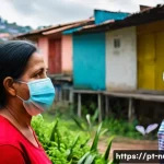 공중보건 간호 - A compassionate female nurse in casual professional attire, wearing a medical mask and gloves, condu...