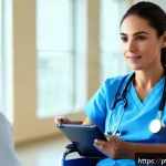 간호 연구 방법론 - A professional Brazilian nurse in a modern hospital setting, wearing a neat nursing uniform with a s...