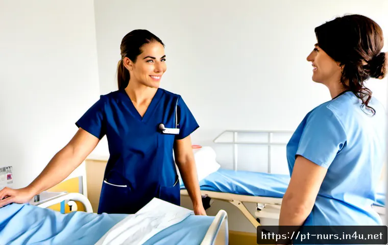Home 17 간호 리더십과 관리 - Photorealistic hospital leadership scene in Portugal, an experienced nurse manager in neat navy scru...